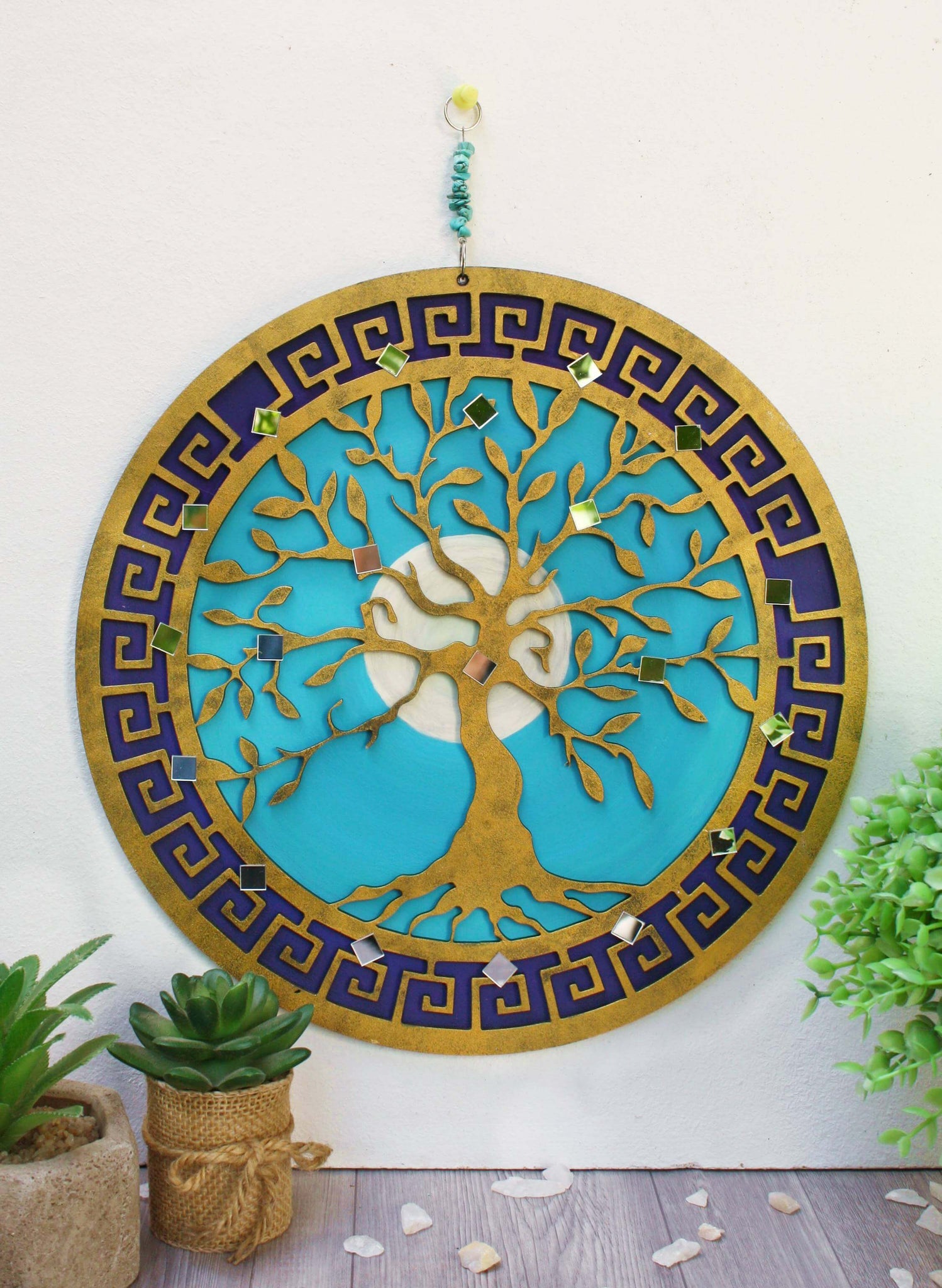 Colgante Decorativo - Árbol de la Vida + Piedra Turquesa